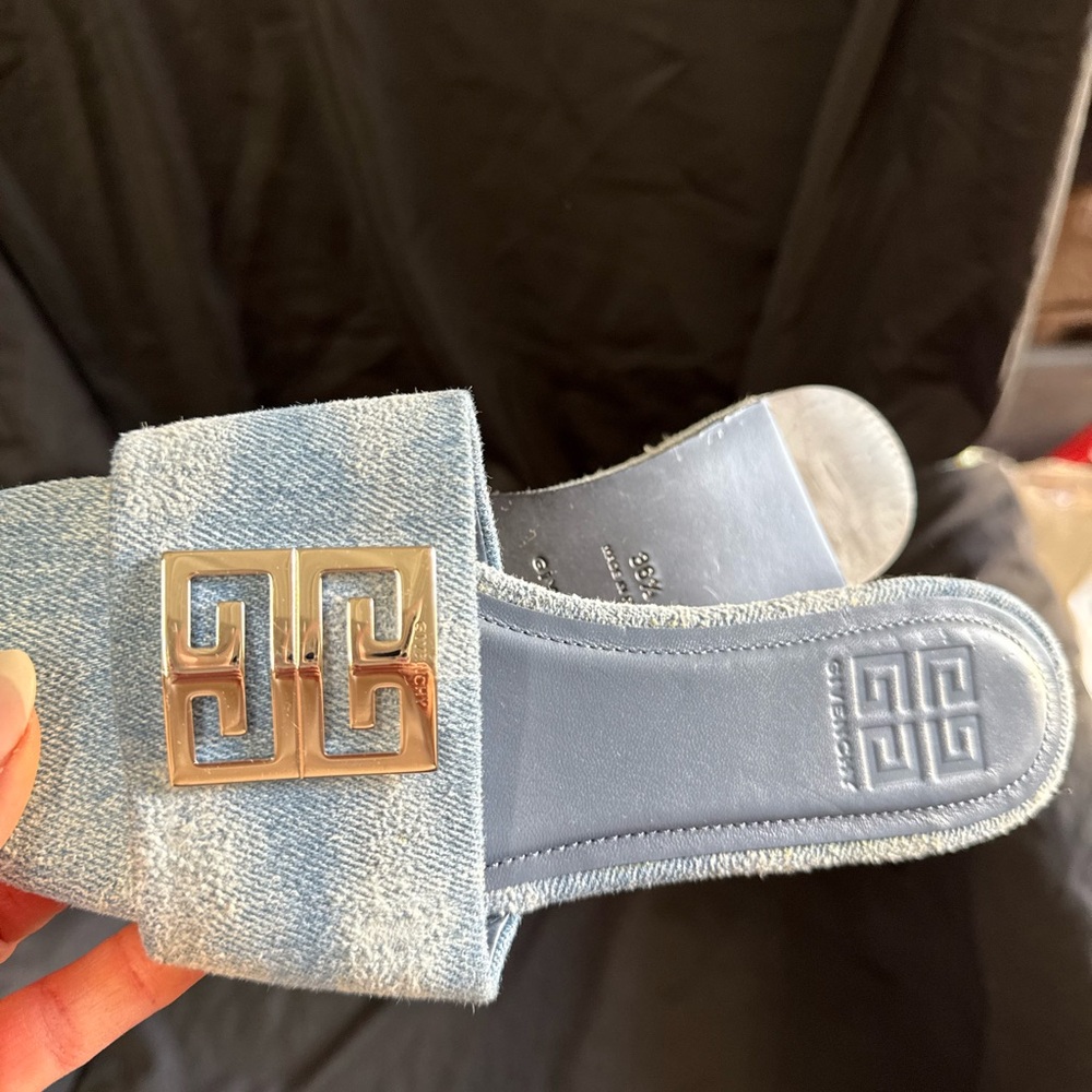 Givenchy Blue Sandals with Metallic Finish and Gold Accents